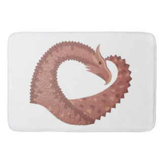 Brown heart dragon on white bath mat