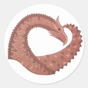 Brown heart dragon on white classic round sticker