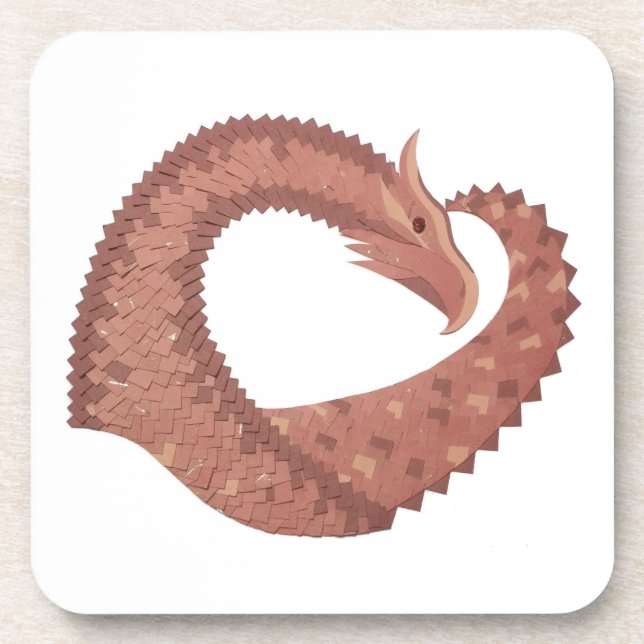 Brown heart dragon on white coaster (Front)