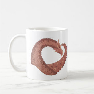 Brown heart dragon on white coffee mug