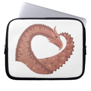 Brown heart dragon on white laptop sleeve
