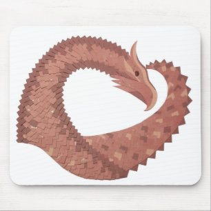 Brown heart dragon on white mouse pad