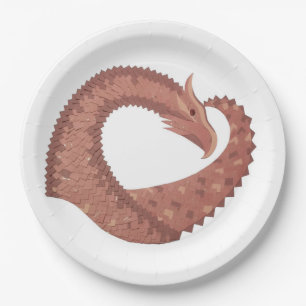 Brown heart dragon on white paper plate