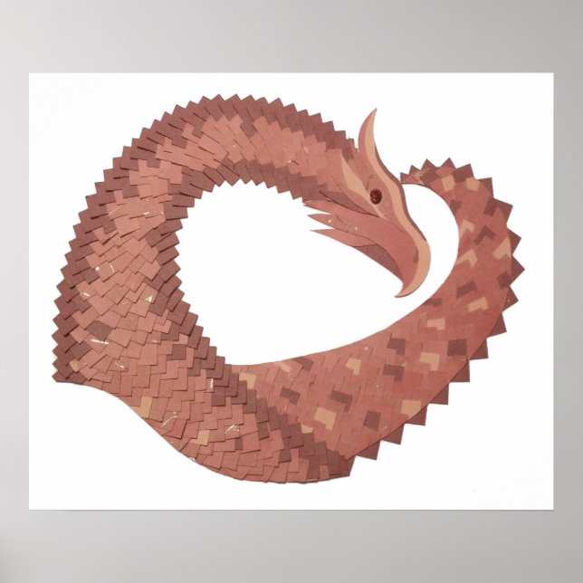 Brown heart dragon on white poster (Front)
