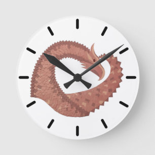 Brown heart dragon on white round clock