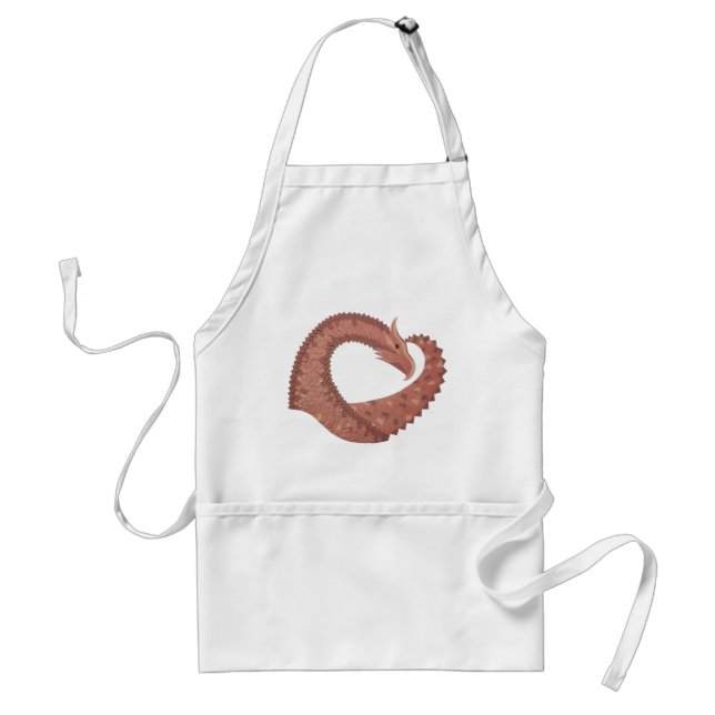 Brown heart dragon on white standard apron (Front)