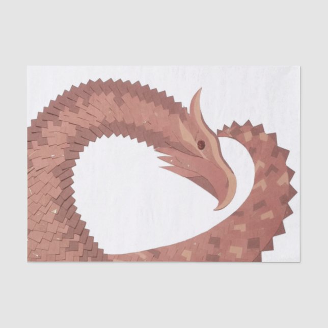 Brown heart dragon on white tissue paper (Front)