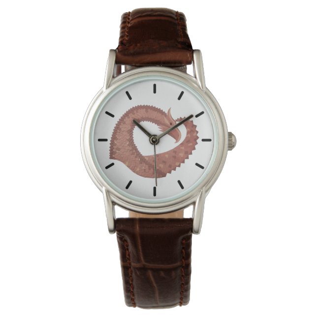 Brown heart dragon on white watch (Front)