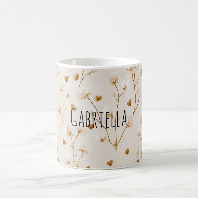 Brown Hearts Blush Floral Coffee Mug (Center)