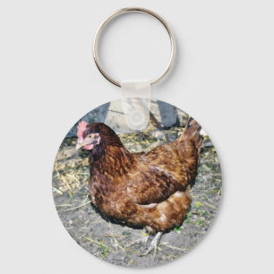 Brown Hen On The Back Yard Key Ring