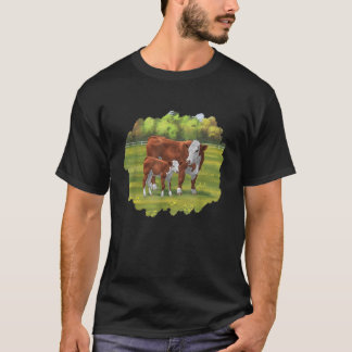 Brown Hereford Cow Cute Calf Farm Animals T-Shirt