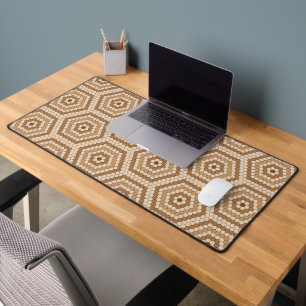 Brown Hexagon Penny Tile Hex Tile Pattern Desk Mat