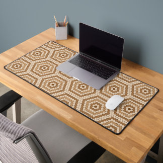 Brown Hexagon Penny Tile Hex Tile Pattern Desk Mat