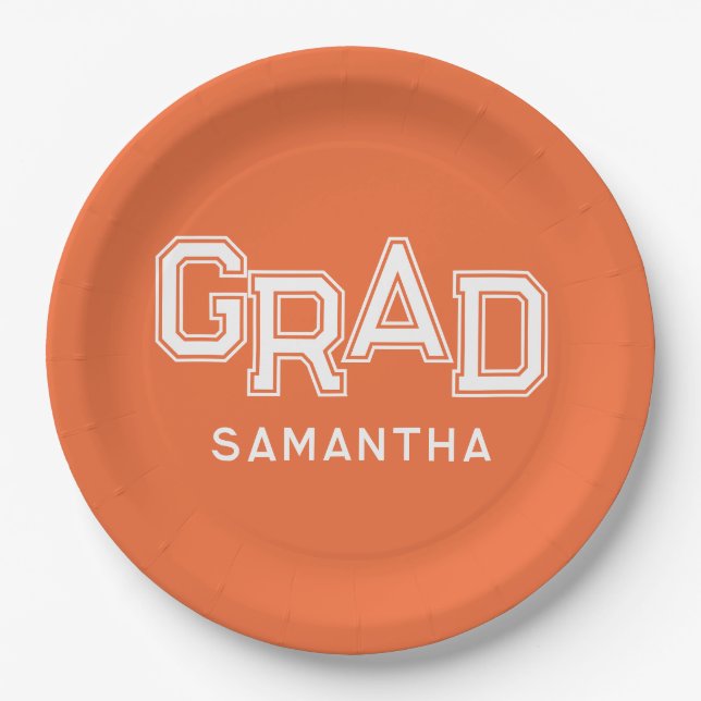 Brown High School Grad Custom Name Graduation Paper Plate (Front)