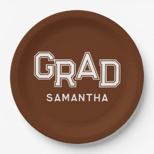 Brown High School Grad Custom Name Graduation Paper Plate