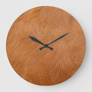 Brown Highland Cow Fur Texture Large Clock