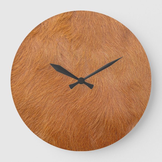 Brown Highland Cow Fur Texture Large Clock (Front)