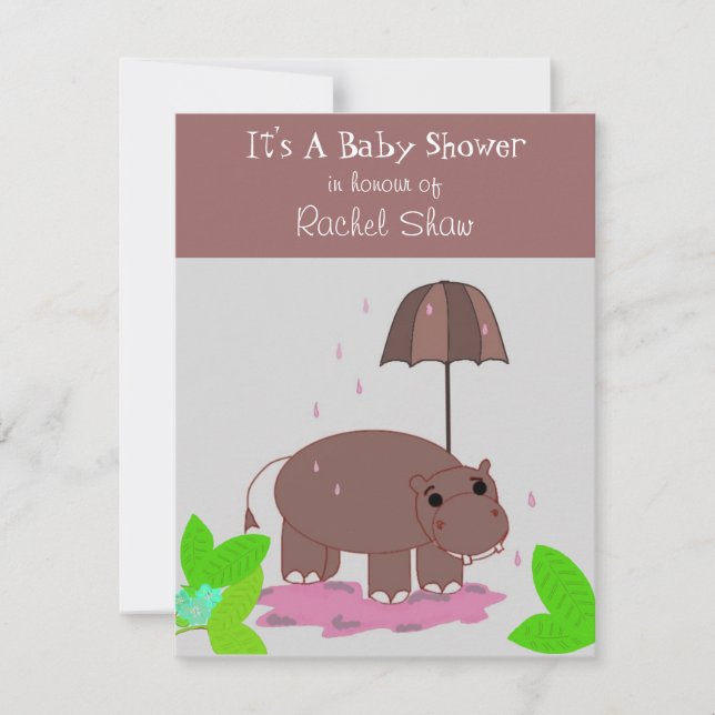 Brown Hippopotamus Baby Shower Invitation (Front)