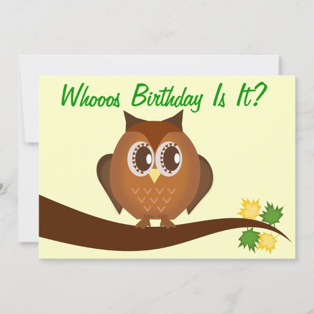 Brown Hoot Owl Birthday Party Invitation (Front)