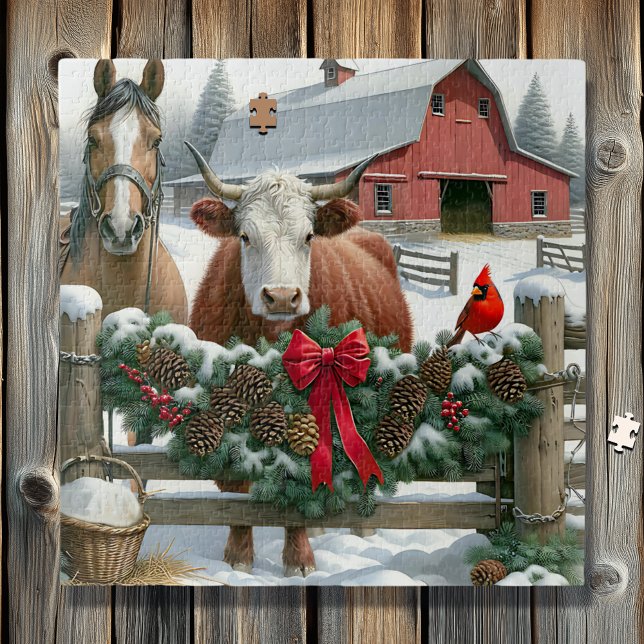 Brown Horse and Cow Christmas Farm Jigsaw Puzzle (Creator Uploaded)