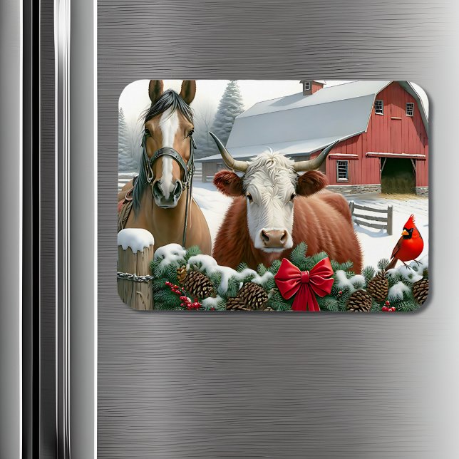 Brown Horse and Cow Christmas Farm Magnet (Creator Uploaded)