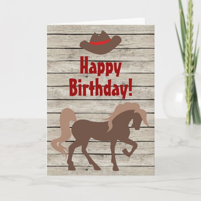 Brown Horse and Cowboy Hat Western Birthday Card (Front)