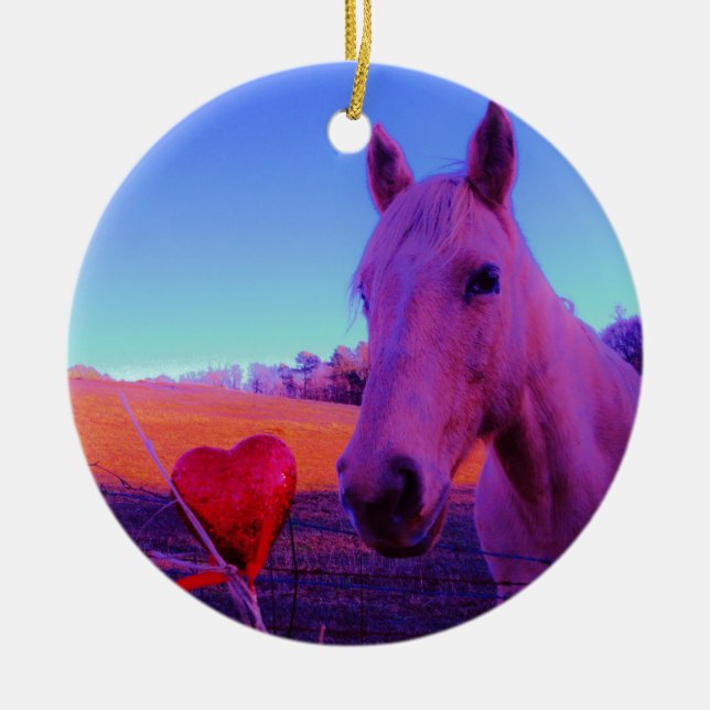 Brown Horse and Red Heart Ceramic Tree Decoration (Front)