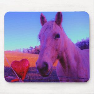 Brown Horse and Red Heart Mouse Pad