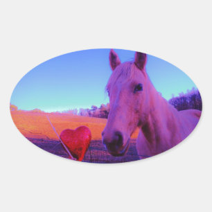 Brown Horse and Red Heart Oval Sticker