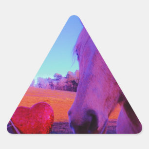 Brown Horse and Red Heart Triangle Sticker