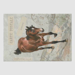 Brown Horse Carte Postale French Green Decoupage   Tissue Paper