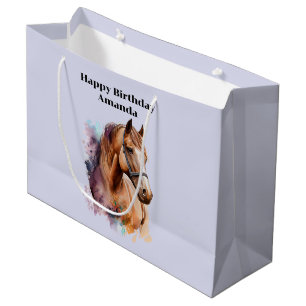 Brown Horse Head Portrait in Watercolor Birthday Large Gift Bag