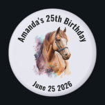 Brown Horse Head Portrait in Watercolor Birthday Magnet<br><div class="desc">Birthday save the date / keepsake magnet with an image of a brown horse head wearing a leather halter. Beautiful majestic animal.</div>
