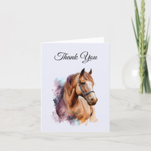Brown Horse Head Portrait in Watercolor Thank You Card