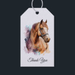 Brown Horse Head Portrait in Watercolor Thank You Gift Tags<br><div class="desc">Gift tags with an image of a brown horse head wearing a leather halter portrait. Beautiful majestic animal.</div>