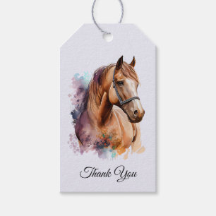 Brown Horse Head Portrait in Watercolor Thank You Gift Tags