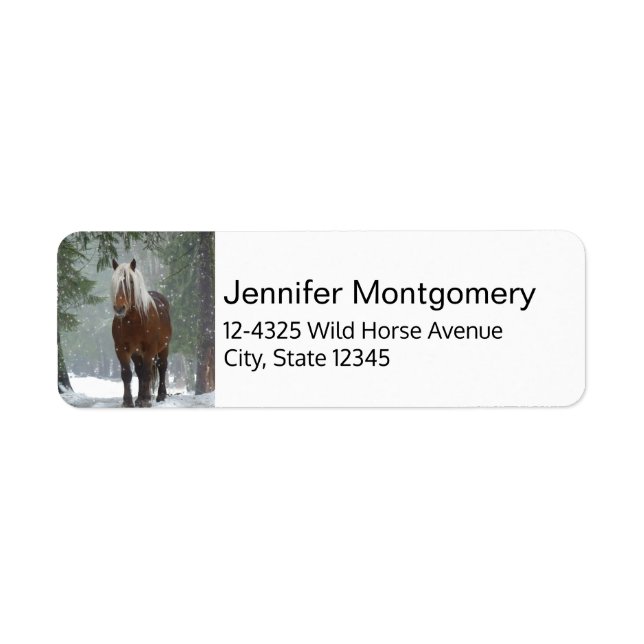 Brown Horse in a Winter Forest with Snow Falling (Front)