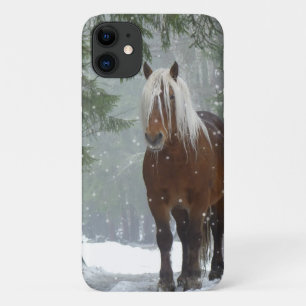 Brown Horse in a Winter Forest with Snow Falling Case-Mate iPhone Case