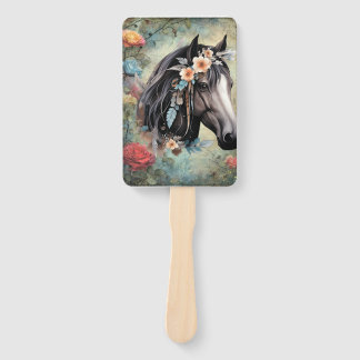  Brown horse in flowers. Hand Fan