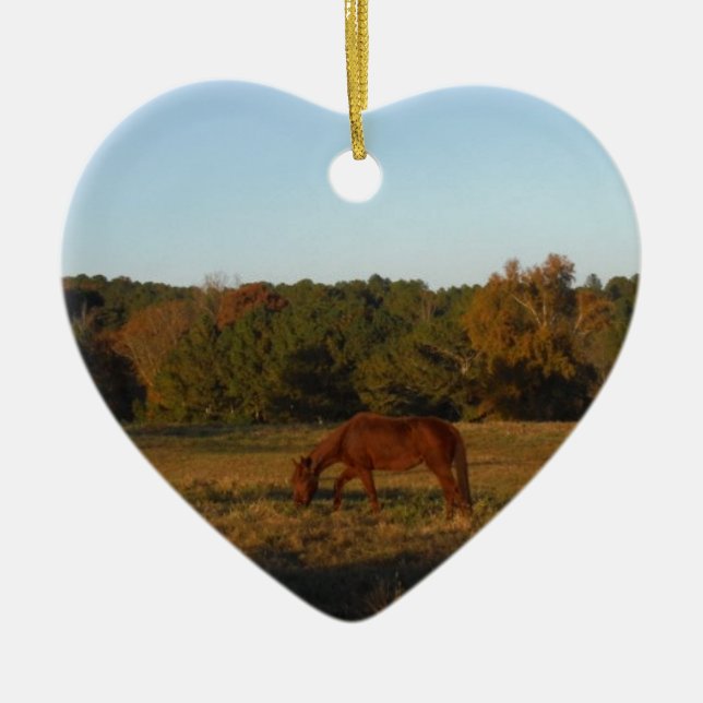 Brown horse in  the Sun Ceramic Tree Decoration (Front)