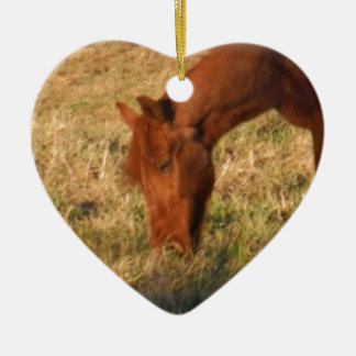 Brown horse in  yellow tree field ceramic tree decoration