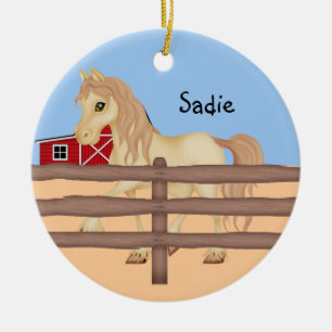 Brown Horse on Farm Ceramic Tree Decoration