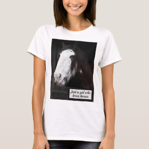 Brown Horse on Farm Just a Girl who Loves Horses T-Shirt