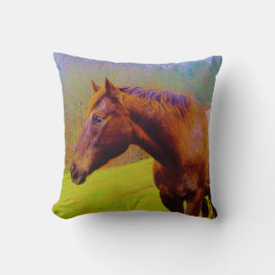 Brown Horse, Purple Trees Cushion