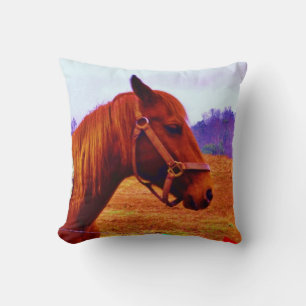 Brown Horse, Purple Trees Cushion