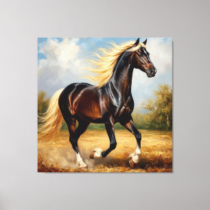 Brown Horse Running in a Picturesque Sunset Canvas Print