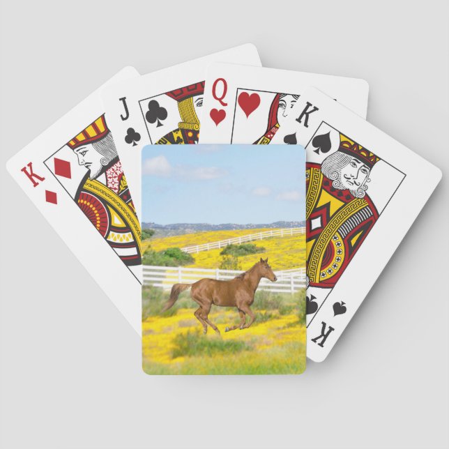 Brown Horse Running in Field Playing Cards (Back)
