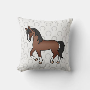 Brown Horse Trotting Cartoon Illustration Cushion