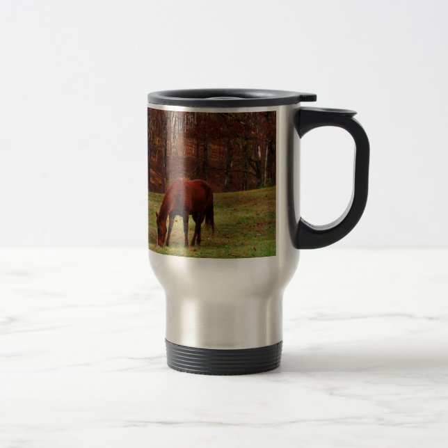 Brown Horse w/ White Nose at Woods Edge Travel Mug (Right)