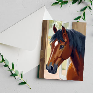 Brown Horse Watercolor Animal Country Barn Card